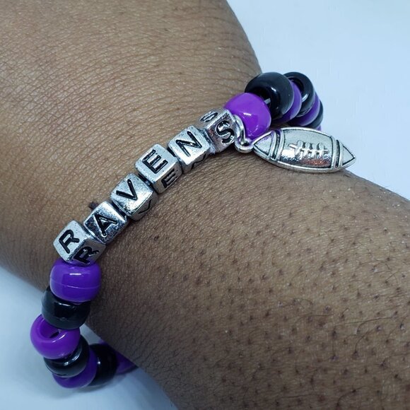 BALTIMORE Ravens Beaded Sports Bracelet Silver Letters - Picture 2 of 2